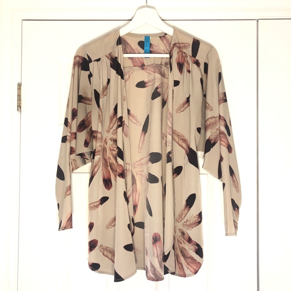 Buttons Feather pattern silk cardigan